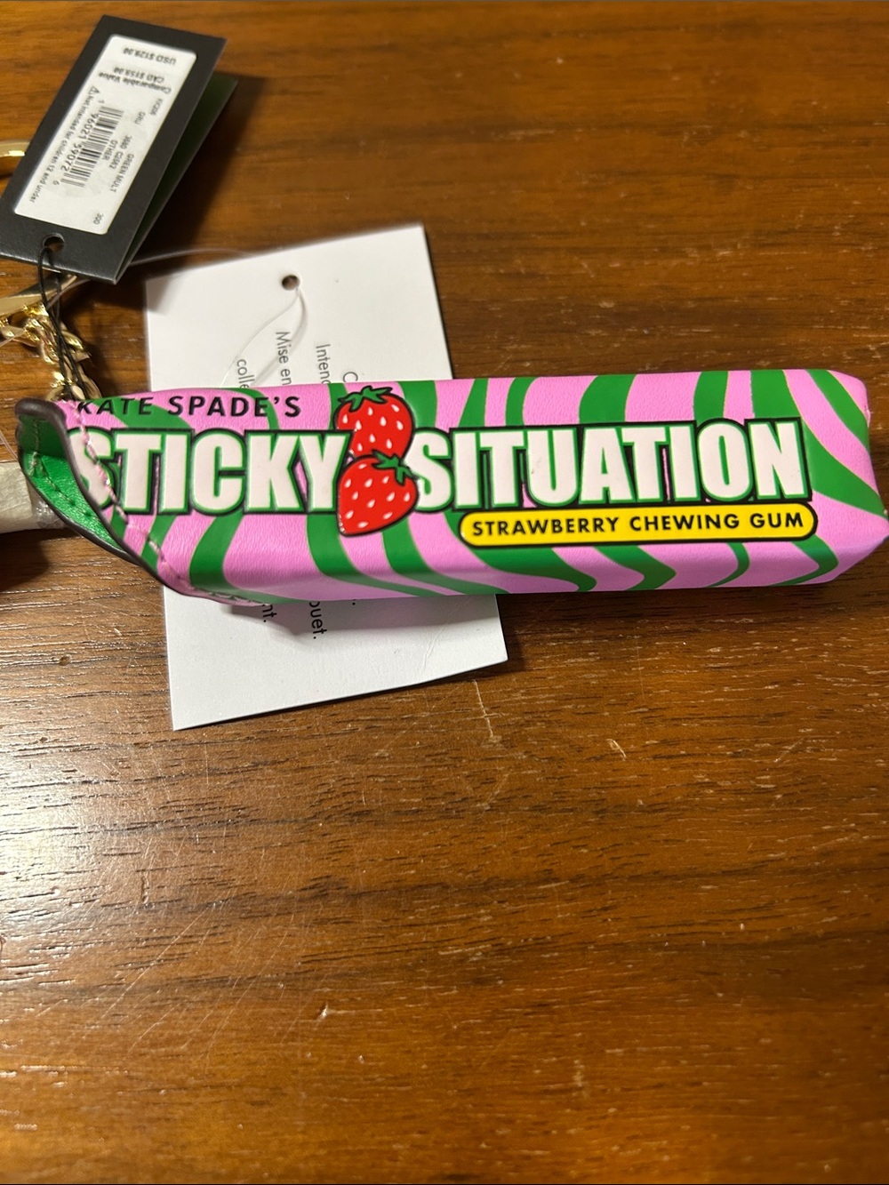 kate spade pink and green Sticky Situation Strawberry Bubblegum Keychain Charm - Picture 7 of 9